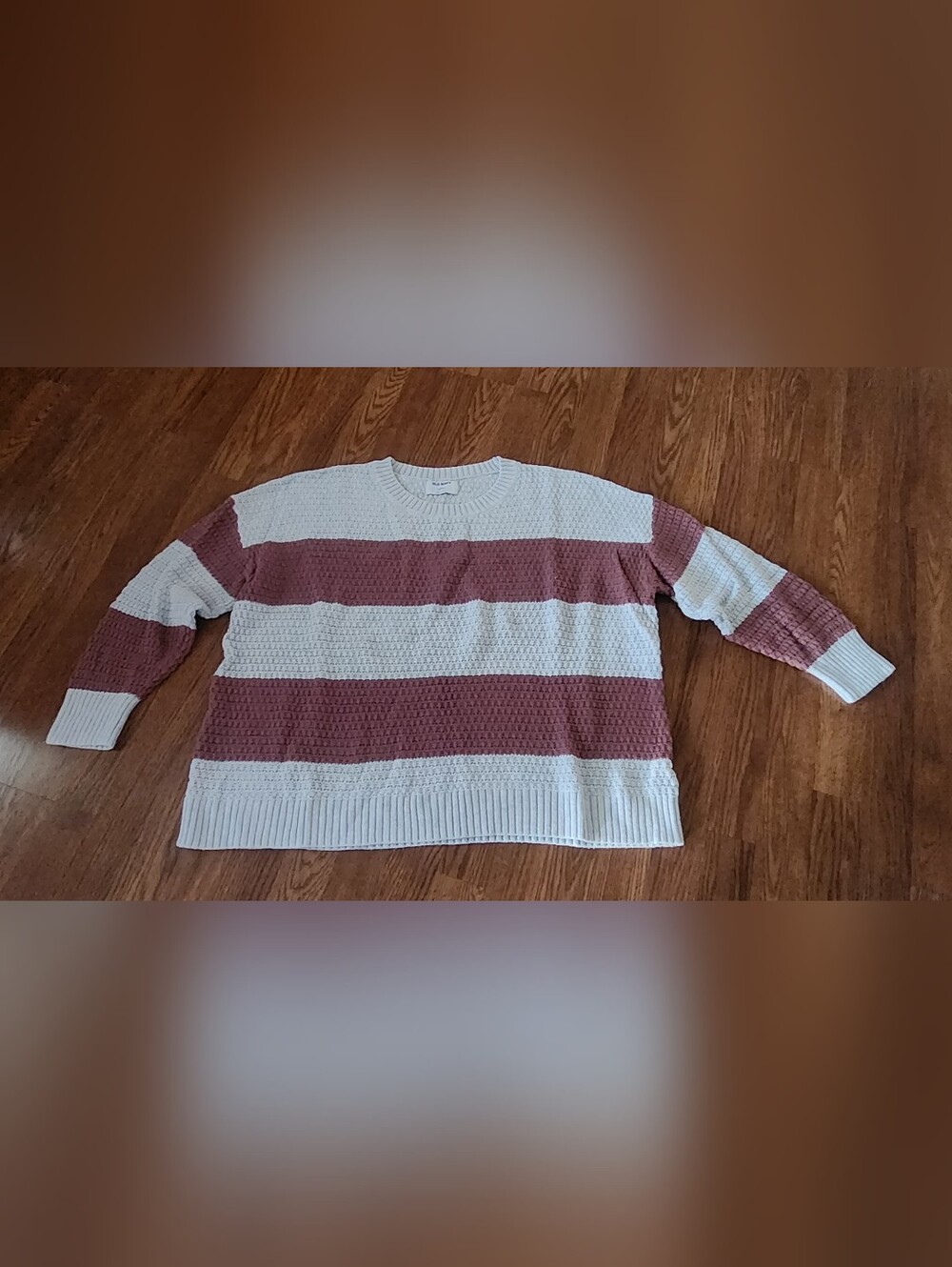 Old Navy Striped Crewneck Sweater - White & Dusty Rose